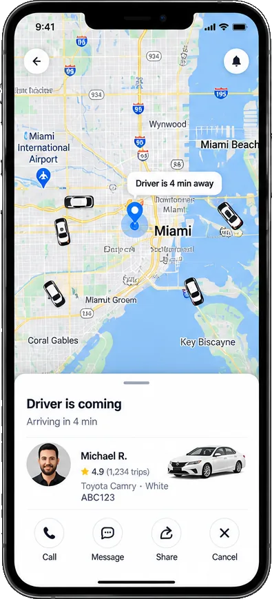 NEXRIDE passenger live tracking screen
